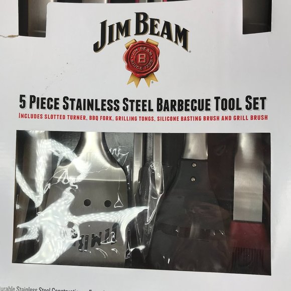 New NWT in Box JIM BEAM 5 Piece Stainless Steel Barbecue BBQ Tool Set.  Spatula - Picture 4 of 13
